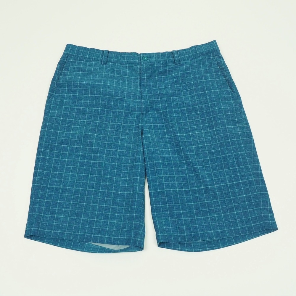 Nike Golf Shorts Mens 36 Blue Plaid Striped Dri-Fit Tour Performance Tech Blend